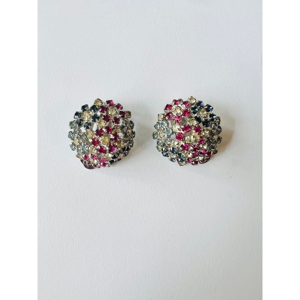 Vintage Rhinestone Ear clips silver-tone